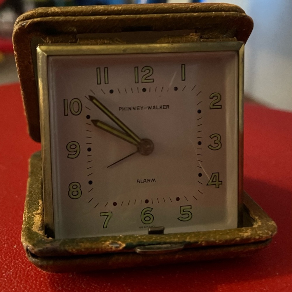 Vintage mid-century Phinney-Walker Travel Alarm Clock